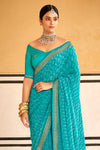 Deep Sky Blue Bandhani Design Silk Saree With Embroidery Work Blouse