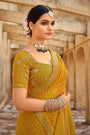 Mustard Yellow Bandhani Design Saree With Embroidery Work Blouse