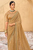 British Tan Cream Bandhani Design Silk Saree With Embroidery Work Blouse