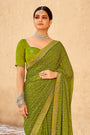 Mehndi Green Bandhani Design Silk Saree With Embroidery Work Blouse