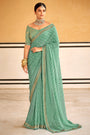 Mint Bandhani Design Saree With Embroidery Work Blouse