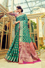 Rama Green Stylish Silk Saree With Attached Pink Blouse for Woman