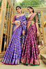 Traditional Blue Silk Saree With Attached Pink Blouse for Woman