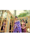 Traditional Blue Silk Saree With Attached Pink Blouse for Woman