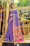 Traditional Blue Silk Saree With Attached Pink Blouse for Woman