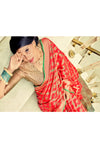 Red Bridal Woven Banarasi Silk Saree With Green Blouse