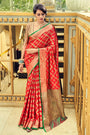 Red Bridal Woven Banarasi Silk Saree With Green Blouse