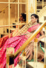 Pink Soft Banrasi Silk Saree with Woven Zari Design With Green Blouse