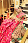 Pink Soft Banrasi Silk Saree with Woven Zari Design With Green Blouse