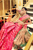 Pink Soft Banrasi Silk Saree with Woven Zari Design With Green Blouse