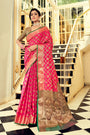 Pink Soft Banrasi Silk Saree with Woven Zari Design With Green Blouse