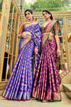 Purple Heavy Wedding Banarasi Silk Saree