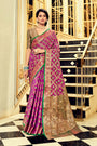 Purple Soft Bnarasi Silk Woven Saree With Green Blouse