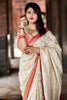 Creamy Off-white and Red Zari Border Silk Saree With Blouse