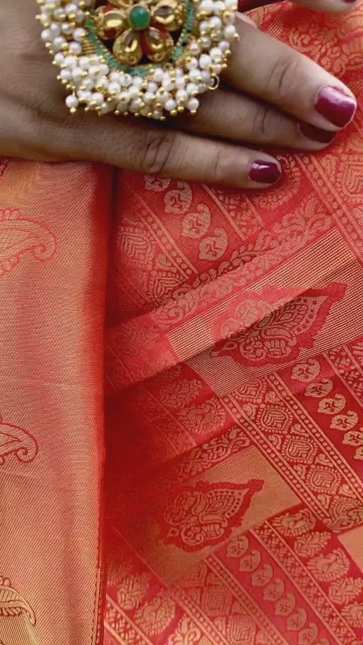Cherry Red Woven Kanjivaram Wedding Saree