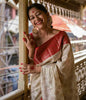 Birch Off-white and Red Zari Woven Kanjivaram Saree With Blouse