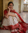 Birch Off-white and Red Zari Woven Kanjivaram Saree With Blouse