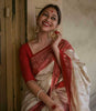 Birch Off-white and Red Zari Woven Kanjivaram Saree With Blouse