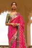 Pink Zari Woven Soft Silk Saree With Green Zari Woven Blouse