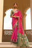 Pink Zari Woven Soft Silk Saree With Green Zari Woven Blouse
