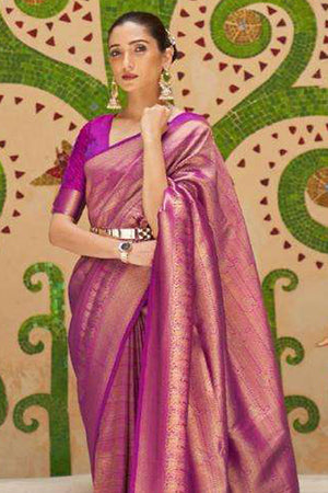 Zari woven Purple saree saree