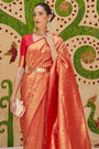 Candy Red Handloom Zari Weaving Silk Saree With Blouse