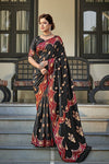 Charcoal Black Banarasi Silk Saree With Matching Black Blouse
