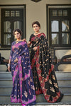 Berry Blue Banarasi Silk Saree With Matching Blue Blouse