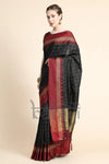 Black Color Golden Checks Design Soft Raw Silk Saree