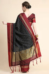 Black Color Golden Checks Design Soft Raw Silk Saree