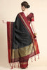 Black Color Golden Checks Design Soft Raw Silk Saree