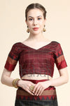 Black Color Golden Checks Design Soft Raw Silk Saree