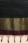 Black Color Golden Checks Design Soft Raw Silk Saree