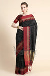 Black Color Golden Checks Design Soft Raw Silk Saree