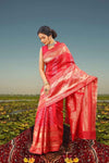 Red Zari Design Latest Pure Silk Saree With Plan Blouse