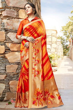 Yellow flower design kanjivaram saree