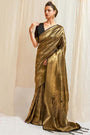 Midnight Black Golden Zari Shine Kanjivaram Wedding Saree With Blouse