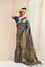 Royal Blue Golden Zari Shine Kanjivaram Wedding Saree With Blouse